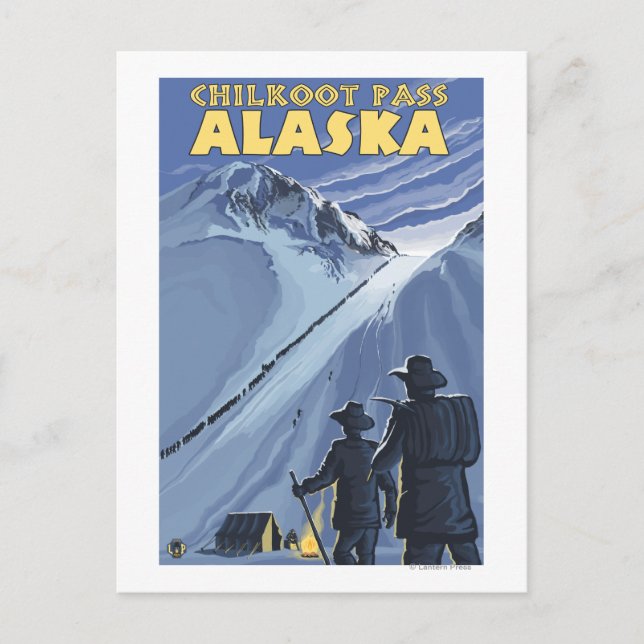 Postal Paso Chilkoot, mineros de oro de Alaska (Anverso)