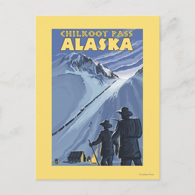 Postal Paso de Chilkoot, mineros de oro de Alaska (Anverso)