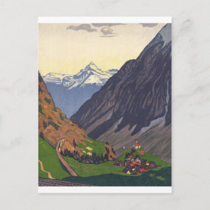 Postal Paso de montaña del paso Gotthard en los Alpes