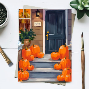 Postal Pasos de Calabaza Otoño Invierno Naranja Acuarela