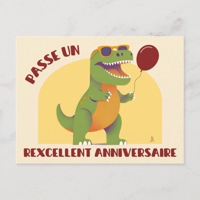 Postal Passe un rexcellent anniversaire - dinosaure drôle (Anverso)