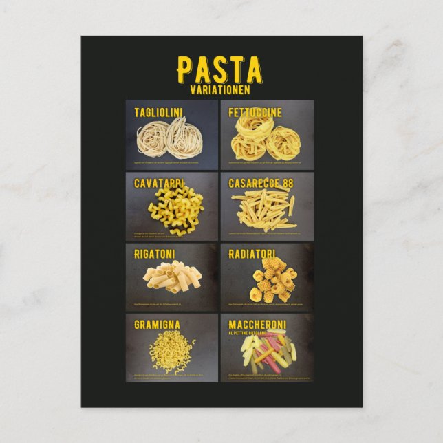 Postal Pasta Variationen Italienisches Restaurant Zutaten (Anverso)