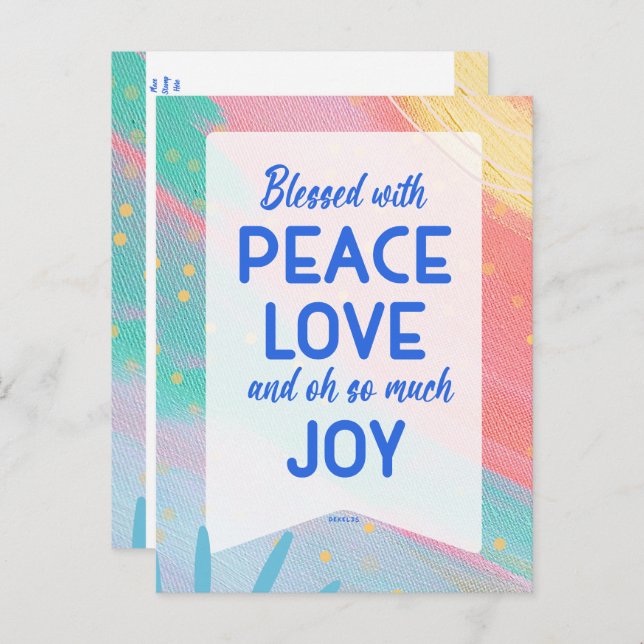 Postal Pastel Abstract Peace Love Joy Christmas Post Card (Anverso / Reverso)