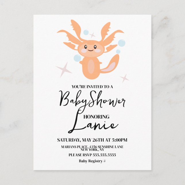 Postal Pastel Axolotl Ocean Creature Baby Shower (Anverso)