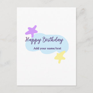 Postal Pastel blue clouds stars purple happy birthday nam