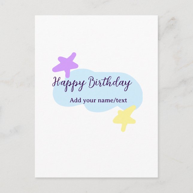 Postal Pastel blue clouds stars purple happy birthday nam (Anverso)