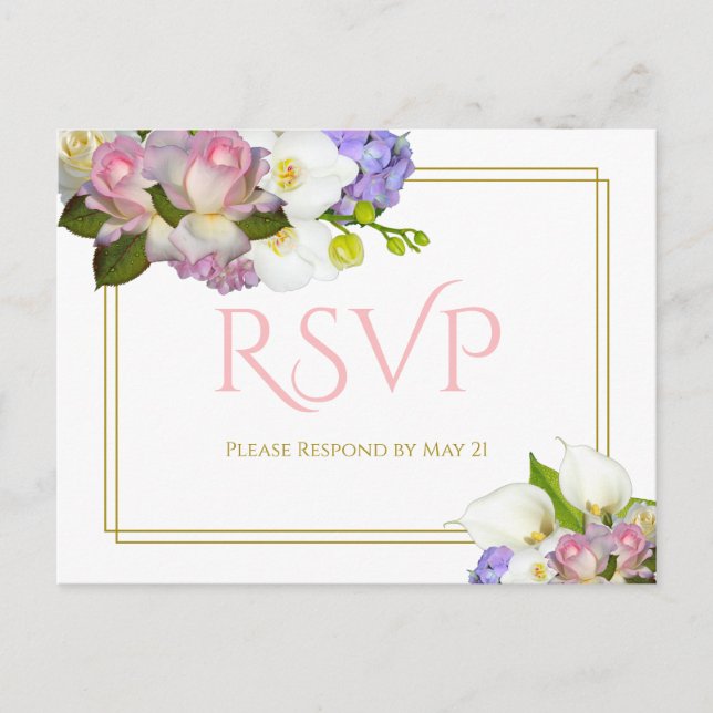 Postal Pastel Bouquet Spring Floral Wedding RSVP (Anverso)