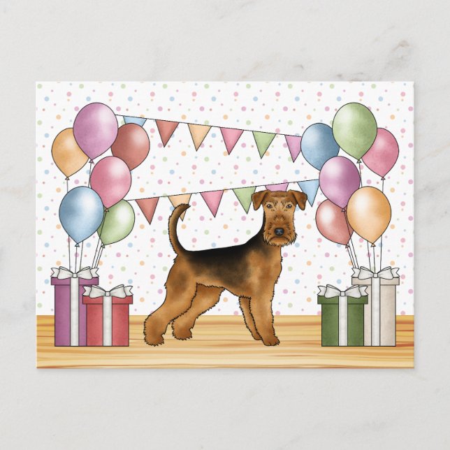 Postal Pastel Colorido Feliz Cumpleaños Airedale Terrier (Anverso)