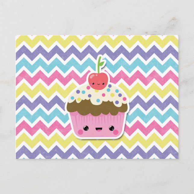 Postal Pastel colorido Kawaii en Chevrons (Anverso)