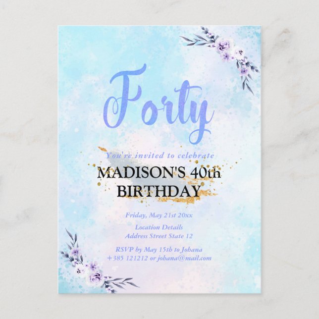 Postal Pastel de acuarela de fiesta de cumpleaños de cuar (Anverso)