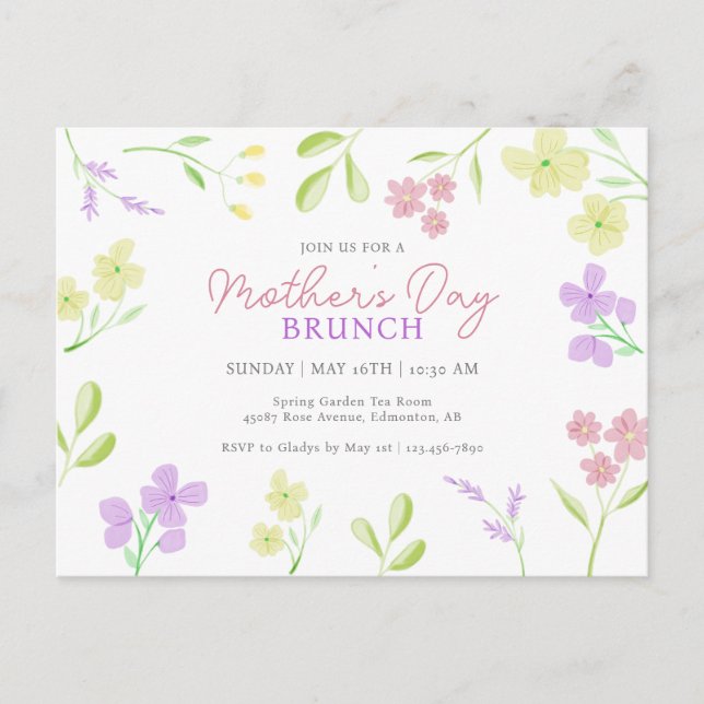 Postal Pastel de acuarela floral suave de brunch del día  (Anverso)