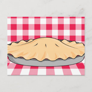 Postal pastel de cereza casero sobre fondo a cuadros