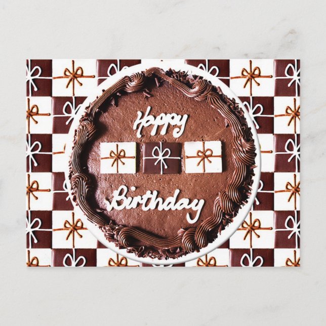 Postal Pastel de chocolate "Feliz Cumpleaños" (Anverso)