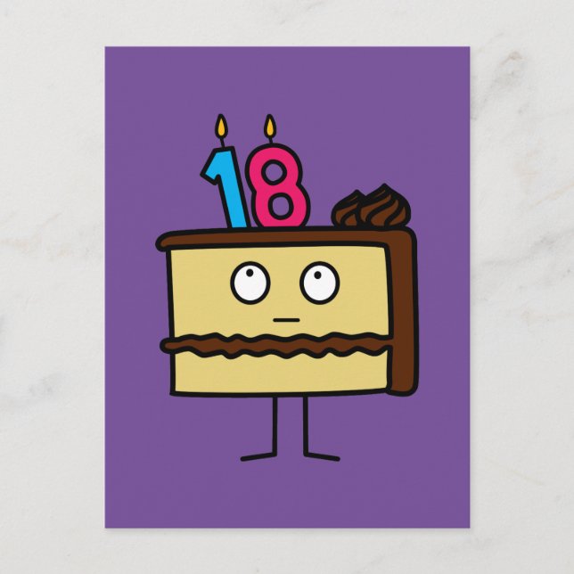 Postal Pastel de cumpleaños 18 con Velas de chocolate (Anverso)