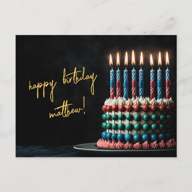 Postal Pastel de cumpleaños Abacus con velas (Anverso)