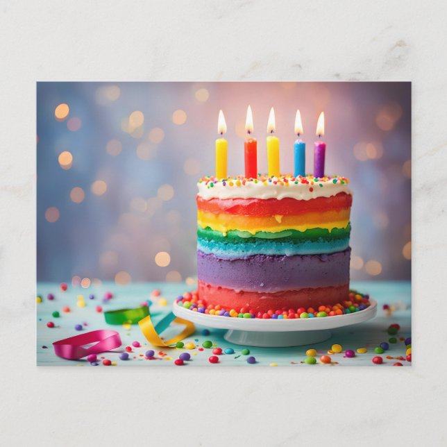 Postal Pastel de cumpleaños arcoiris (Anverso)