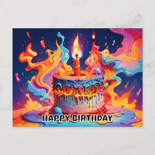Postal pastel de cumpleaños colores psicodélicos cumpleañ
