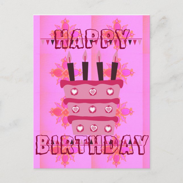 Postal Pastel de cumpleaños con flores para el arte de su (Anverso)