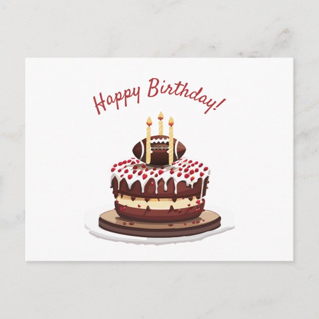 Postal Pastel de cumpleaños con fútbol americano (Anverso)