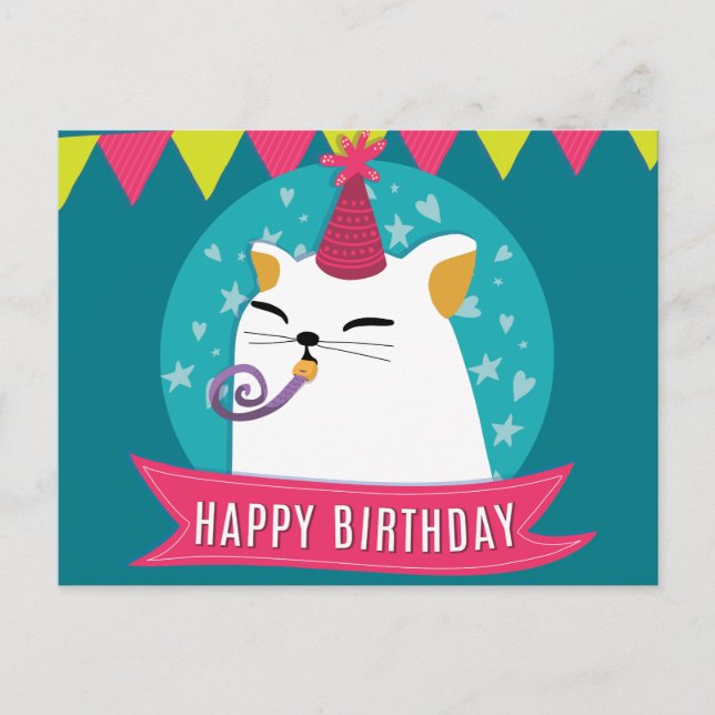 Postal Pastel de cumpleaños con ilustracion personalizado (Anverso)