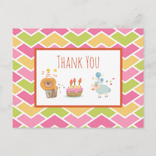 Postal Pastel de cumpleaños con león Fiesta y oveja graci