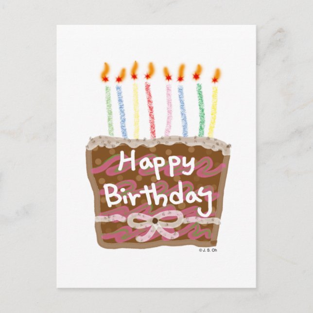 Postal Pastel de cumpleaños con velas coloridas (Anverso)
