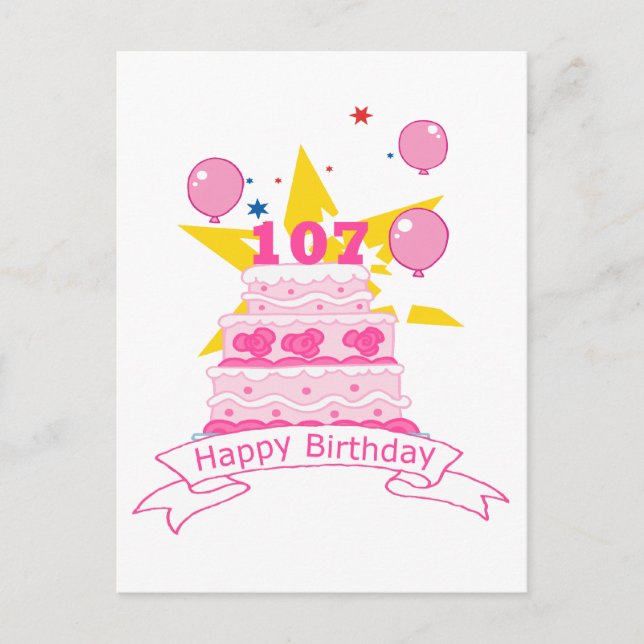 Postal Pastel de cumpleaños de 107 años (Anverso)