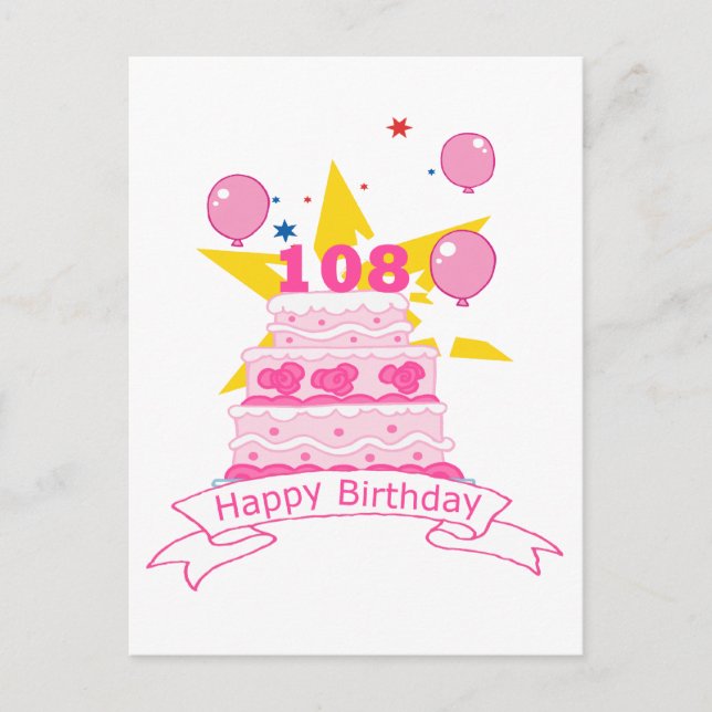 Postal Pastel de cumpleaños de 108 años (Anverso)