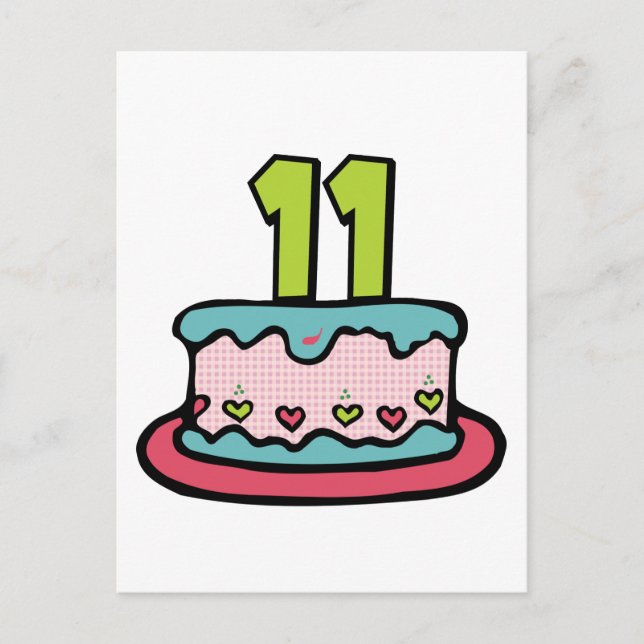 Postal Pastel de cumpleaños de 11 años (Anverso)