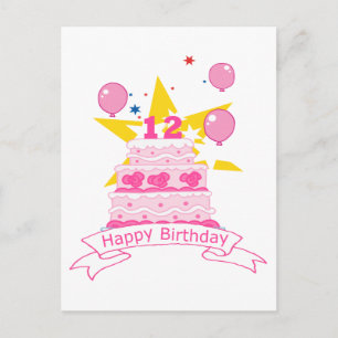 Postal Pastel de cumpleaños de 12 años