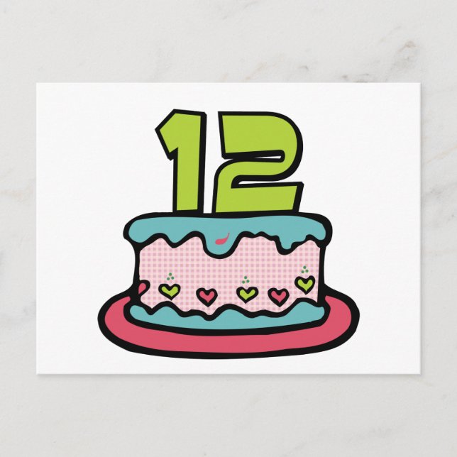 Postal Pastel de cumpleaños de 12 años (Anverso)