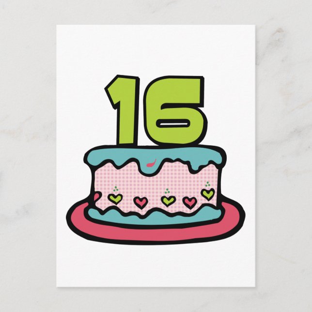 Postal Pastel de cumpleaños de 16 años (Anverso)