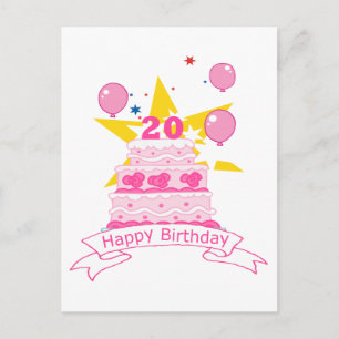 Postal Pastel de cumpleaños de 20 años