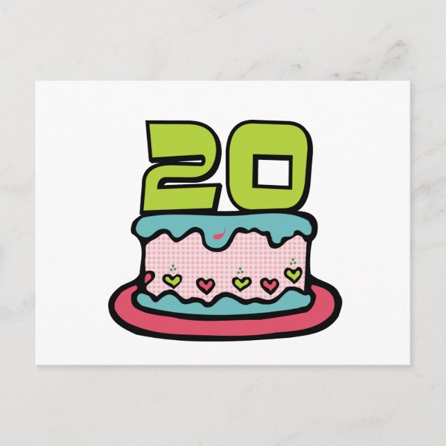 Postal Pastel de cumpleaños de 20 años (Anverso)