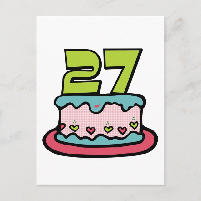 Postal Pastel de cumpleaños de 27 años (Anverso)