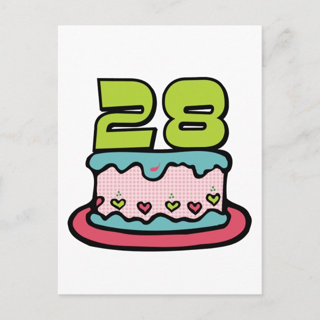 Postal Pastel de cumpleaños de 28 años (Anverso)