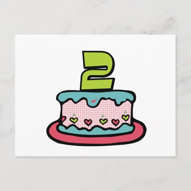 Postal Pastel de cumpleaños de 2 años (Anverso)