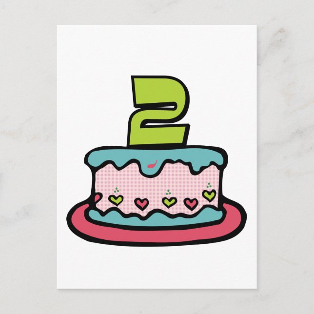 Postal Pastel de cumpleaños de 2 años (Anverso)