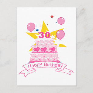 Postal Pastel de cumpleaños de 30 años