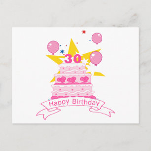 Postal Pastel de cumpleaños de 30 años