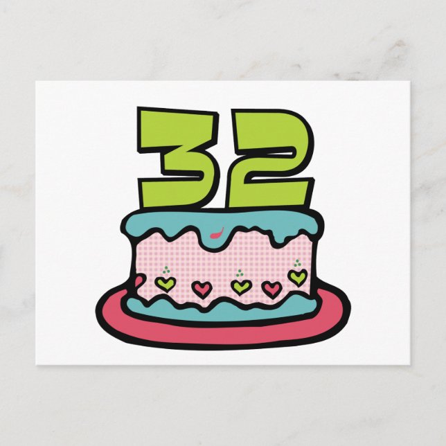 Postal Pastel de cumpleaños de 32 años (Anverso)