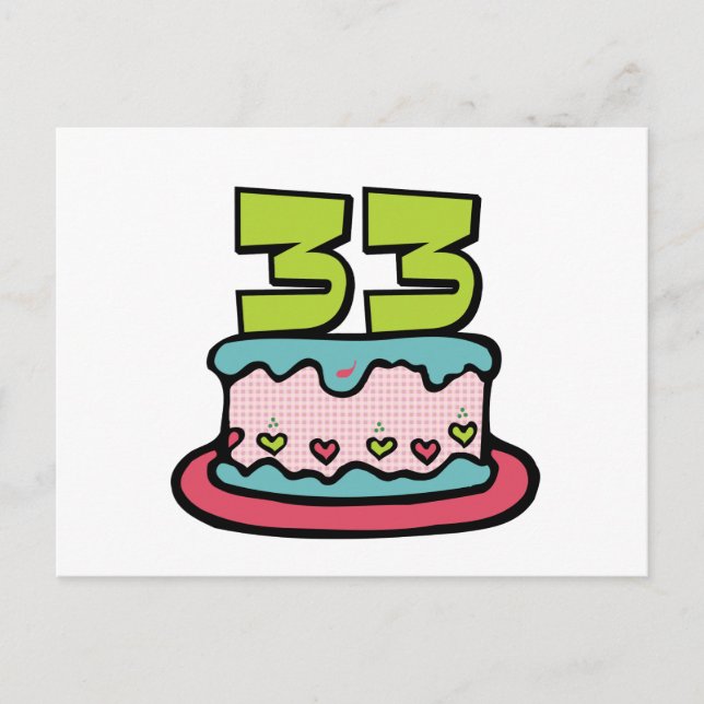 Postal Pastel de cumpleaños de 33 años (Anverso)