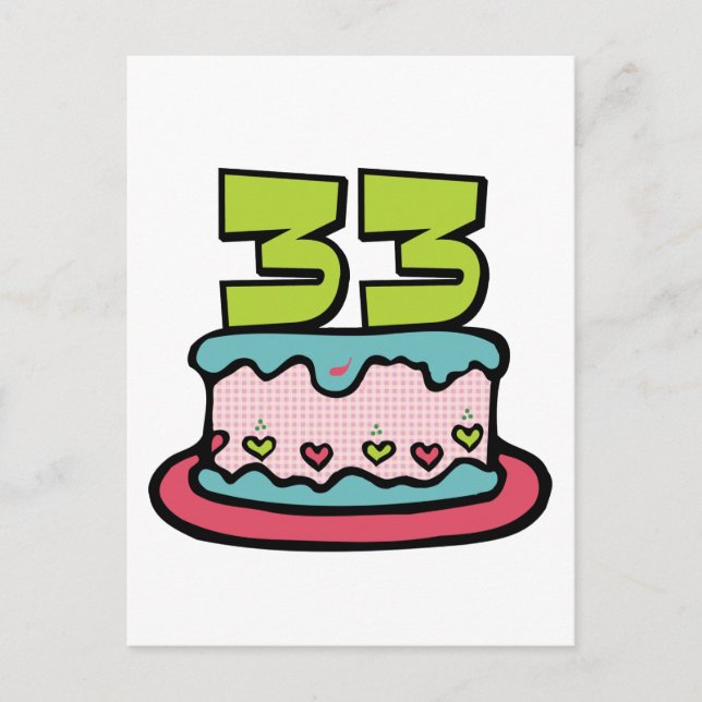 Postal Pastel de cumpleaños de 33 años (Anverso)