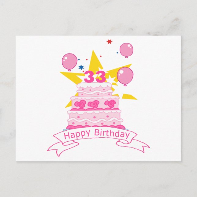 Postal Pastel de cumpleaños de 33 años (Anverso)