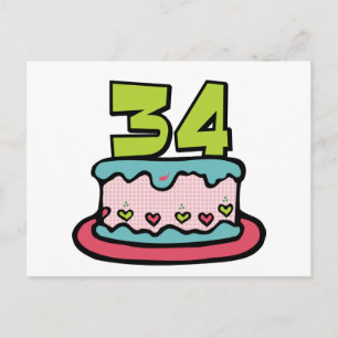 Postal Pastel de cumpleaños de 34 años