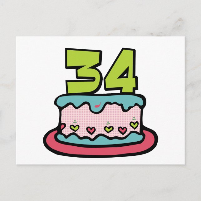 Postal Pastel de cumpleaños de 34 años (Anverso)