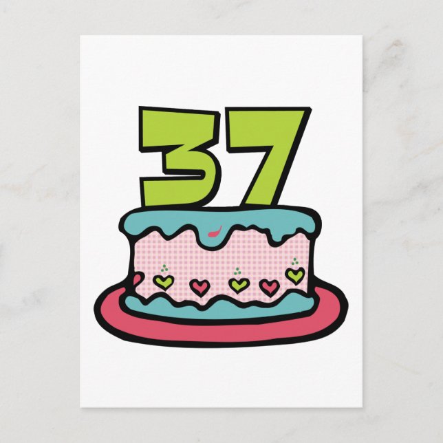 Postal Pastel de cumpleaños de 37 años (Anverso)