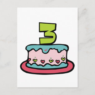 Postal Pastel de cumpleaños de 3 años