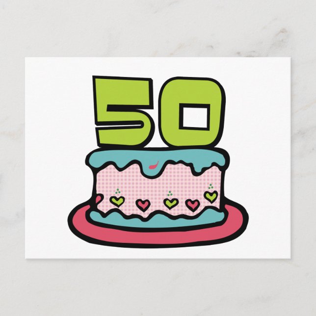 Postal Pastel de cumpleaños de 50 años (Anverso)