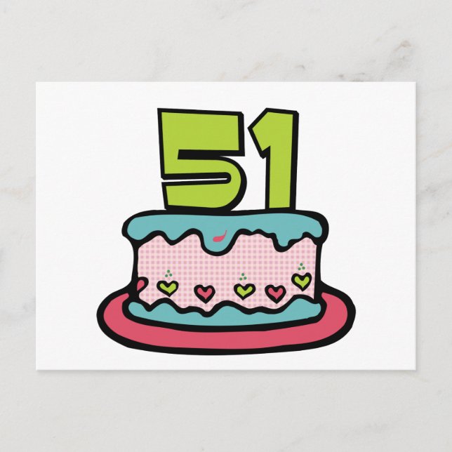 Postal Pastel de cumpleaños de 51 años (Anverso)